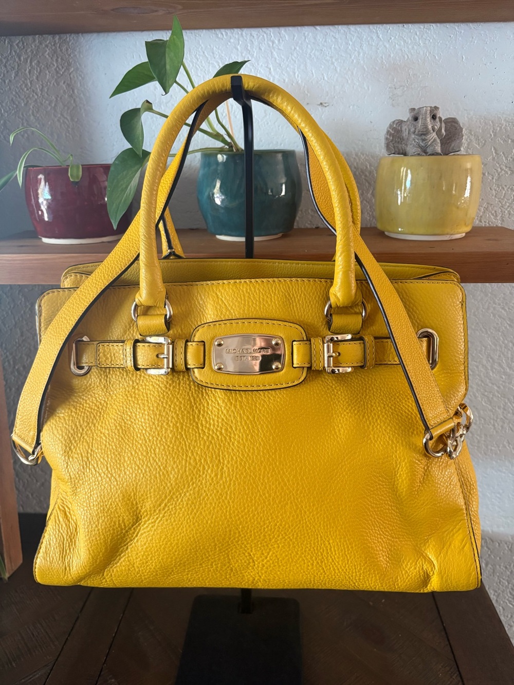 Michael Kors Bright Yellow Pebbled Leather Satchel with Gold Hardware